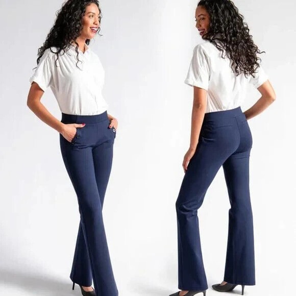 Betabrand Boot-Cut Six Button Dress Pant Yoga Pants Navy Women's Large H14796 - Picture 9 of 15
